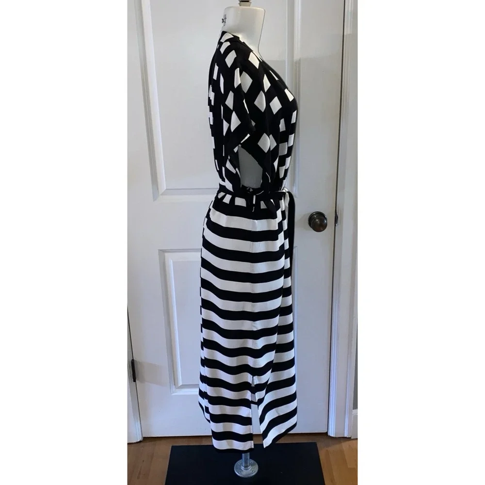 Garnet‎ Hill Size M Black White Print Modern Shirt Dress Obsidian Stripe Check